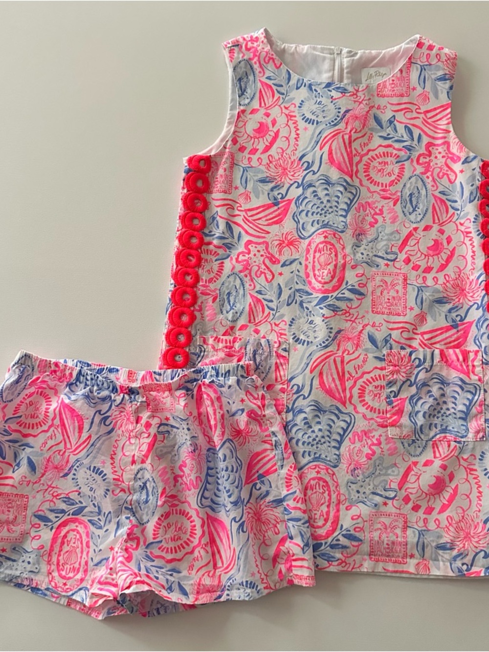 Lilly Pulitzer Girls 14 Mini Romey Shift Set Dress Shorts Nautical Beach Pink